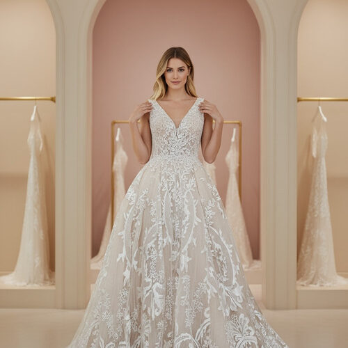 Prinsessen trouwjurk me t diepe v hals